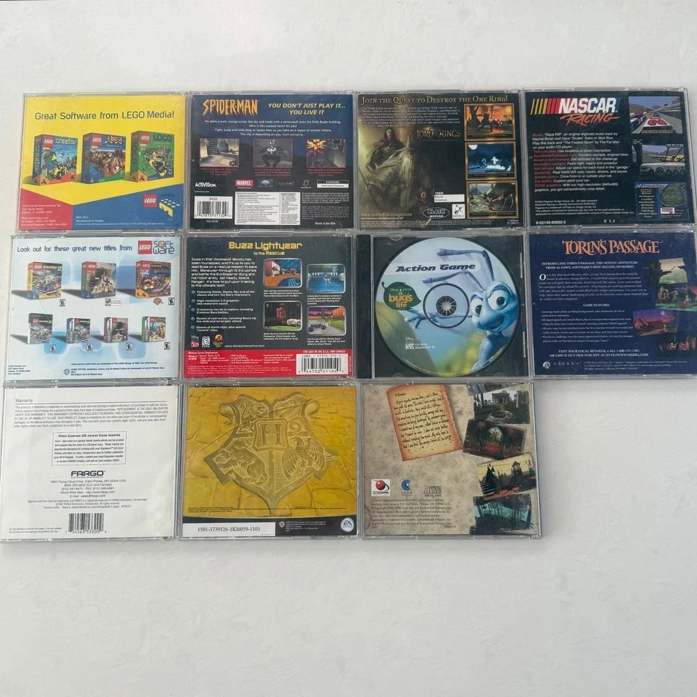Vintage PC CD ROM Game Lot LEGO Harry Potter Spiderman Myst LOTR NASCAR Untested